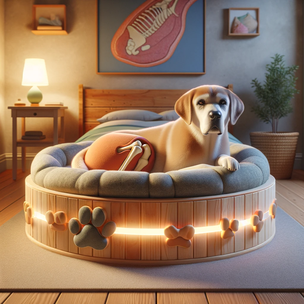perro en cama ortopédica